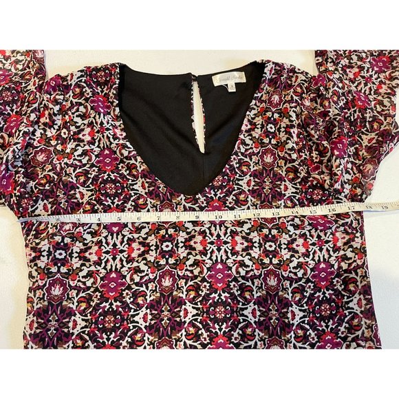 Emerald Sundae Womens Floral Shift Dress 3/4 Sleeve Back Keyhole White Purple S - Picture 5 of 8